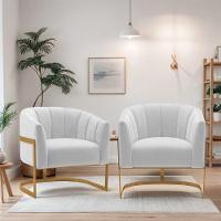 Kit 2 Poltronas Decorativas Sala De Estar Recepção Mavie Base De Ferro Dourado Suede - Amarena Móveis Cor Branco - 3