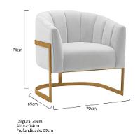 Kit 2 Poltronas Decorativas Sala De Estar Recepção Mavie Base De Ferro Dourado Suede - Amarena Móveis Cor Branco - 7