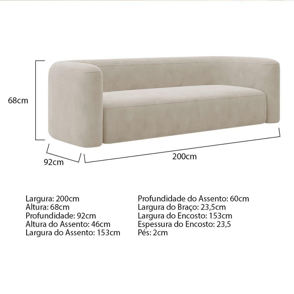 Sofá 3 Lugares 200cm Orgânico Luxo Recepção Melina Linho Amarena Moveis Cinza - 4