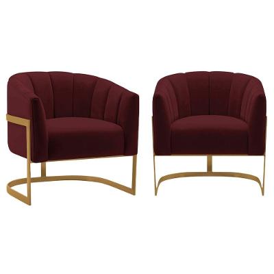 Kit 2 Poltronas Decorativas Sala De Estar Recepção Mavie Base De Ferro Dourado Suede - Amarena Móveis Cor Bordô