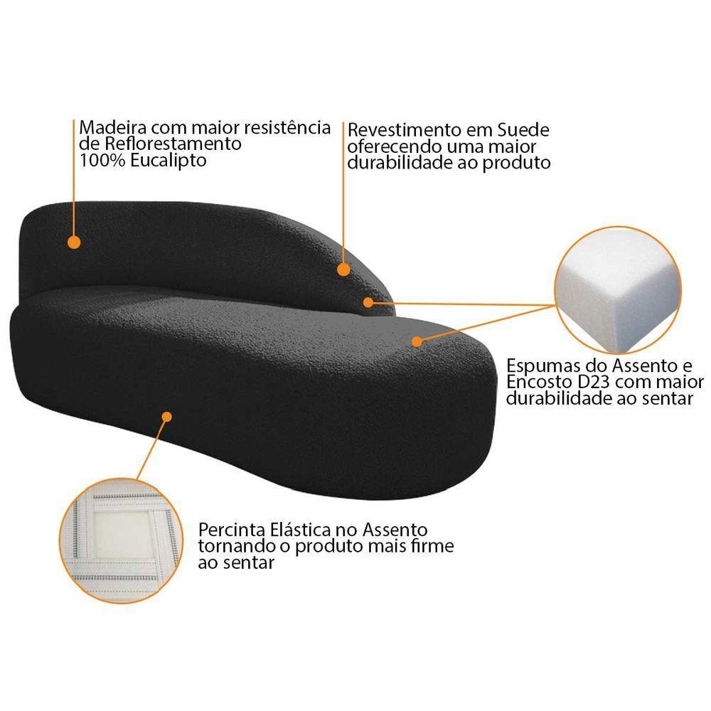 Divã Recamier Curvo Luna 140cm Lado Direito Suede - Amarena Móveis Cor Preto - 5