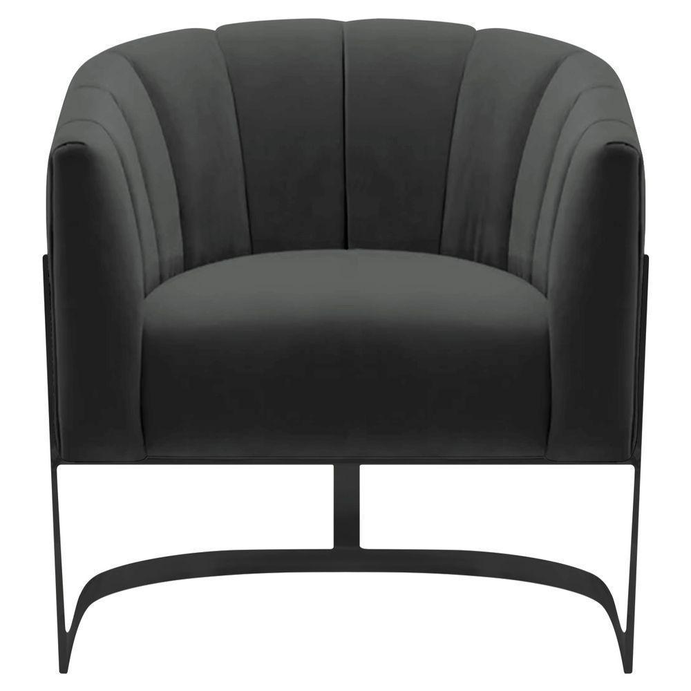 Poltrona Decorativa Sala De Estar Recepção Mavie Base De Ferro Preto Suede - Amarena Móveis Cor Cinza Escuro - 3