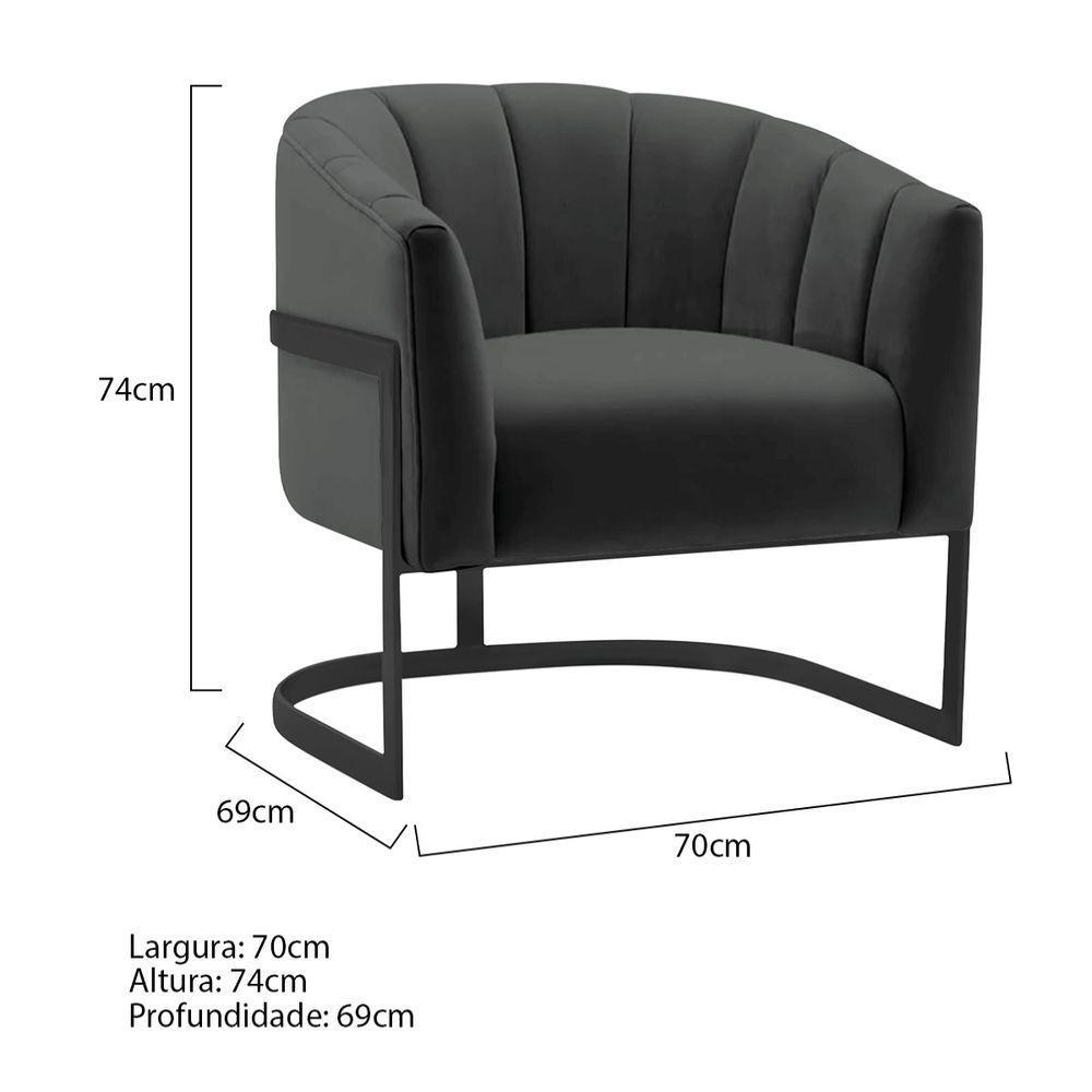 Poltrona Decorativa Sala De Estar Recepção Mavie Base De Ferro Preto Suede - Amarena Móveis Cor Cinza Escuro - 6