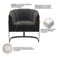 Poltrona Decorativa Sala De Estar Recepção Mavie Base De Ferro Preto Suede - Amarena Móveis Cor Cinza Escuro