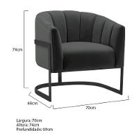 Poltrona Decorativa Sala De Estar Recepção Mavie Base De Ferro Preto Suede - Amarena Móveis Cor Cinza Escuro - 6