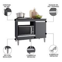 Balcão De Cozinha Para Cooktop E Forno Microondas Carla Cinza - Ajl Móveis - 3