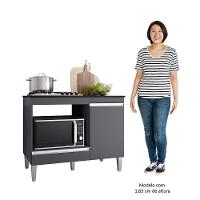 Balcão De Cozinha Para Cooktop E Forno Microondas Carla Cinza - Ajl Móveis - 5
