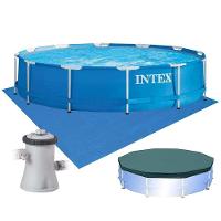 Piscina Estrutural Armação 4.485 Litros Azul Capa Bomba Filtrante 110v Forro Intex - 1