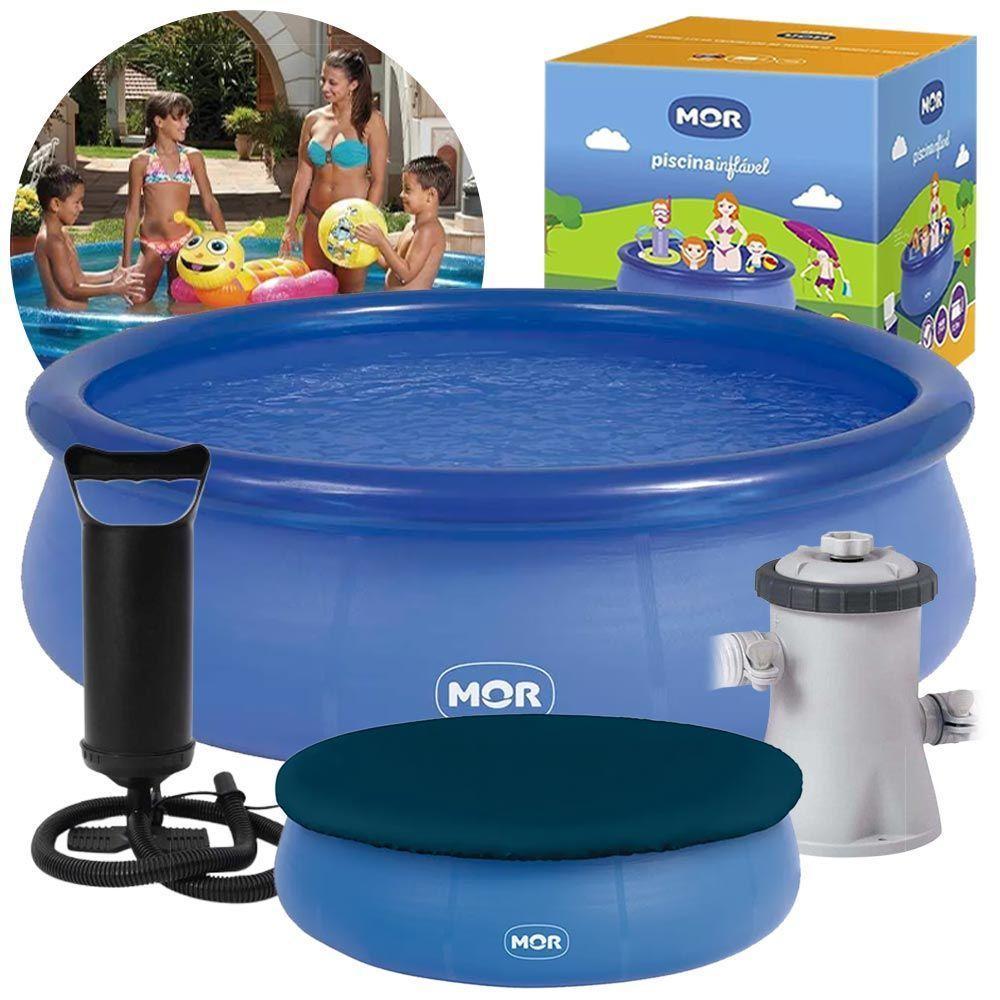 Piscina Inflável 3.400 Litros Circular 270cm Pvc Com Bomba Filtro Capa Azul Mor 220v - 1