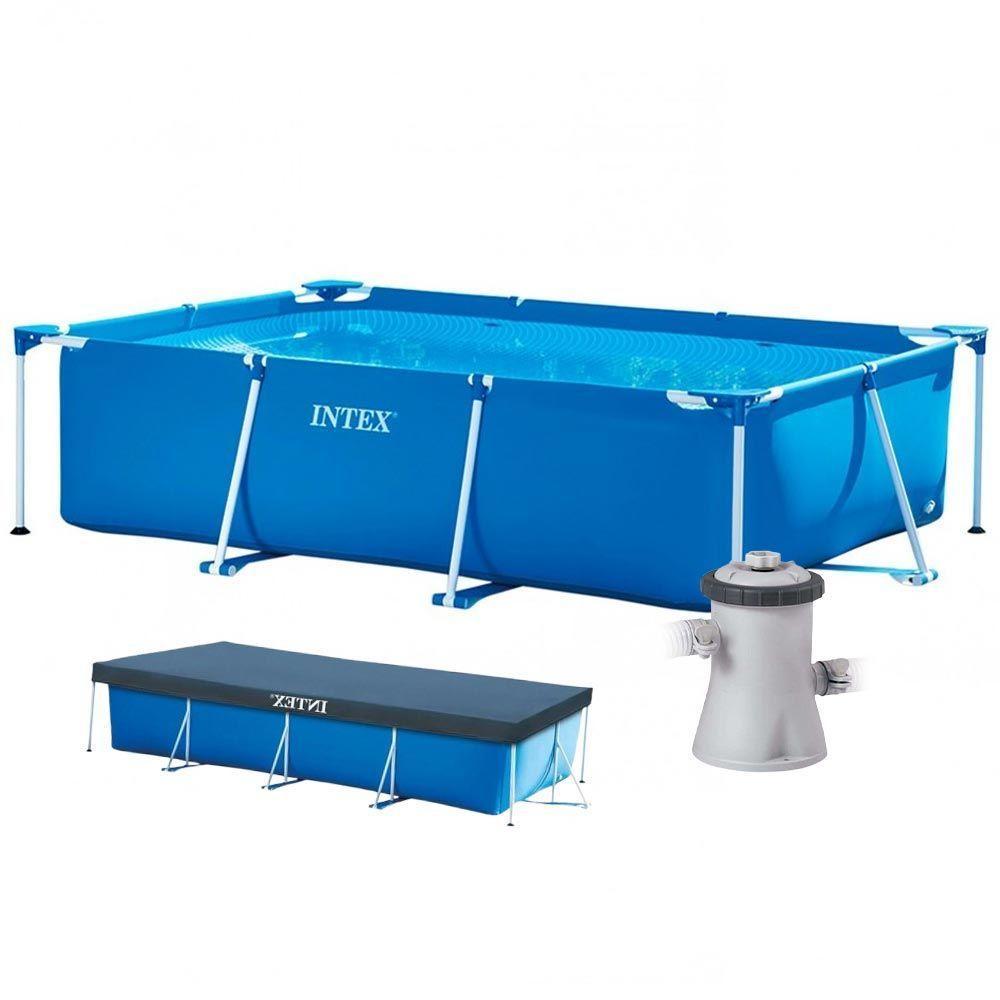 Piscina Estrutural Retangular 3.834 Litros Pvc Armação + Filtro 220v + Capa Intex - 1