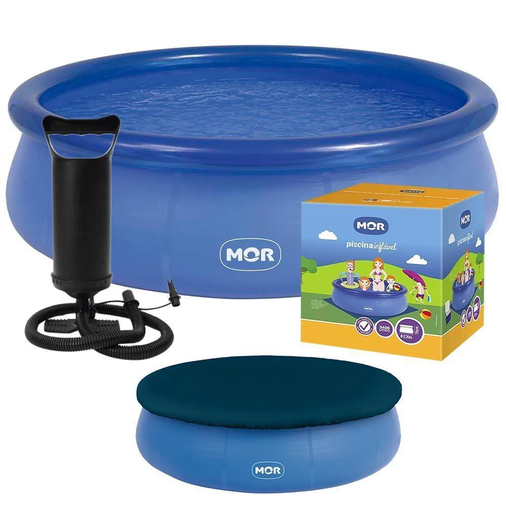 Piscina Inflável 3.400 Litros Circular 270cm Pvc Com Bomba Capa Azul Mor - 1