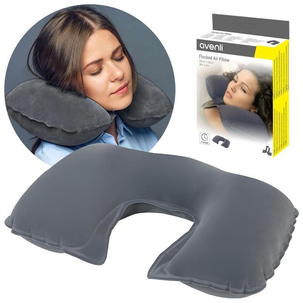 Travesseiro Inflável De Viagem Confortável Vinil Aveludado Avenli - 2