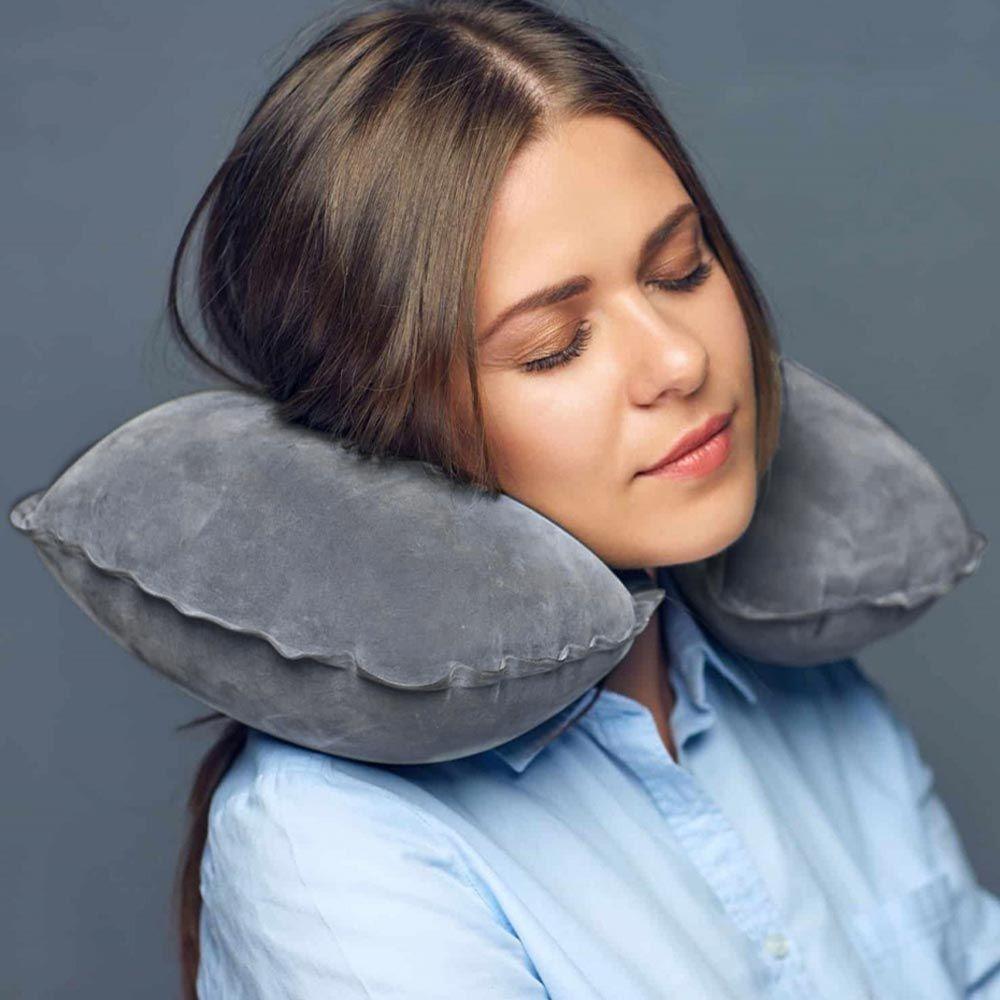 Travesseiro Inflável De Viagem Confortável Vinil Aveludado Avenli - 3