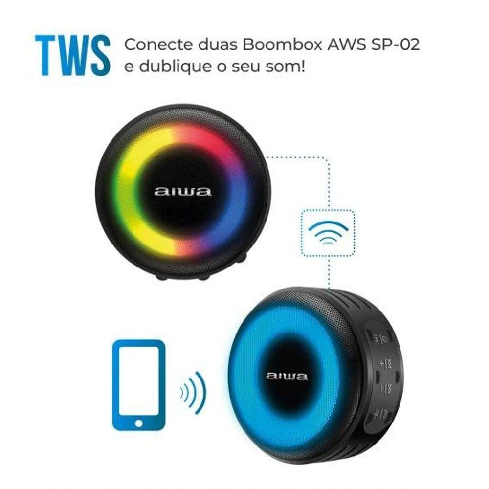 Caixa De Som Speaker Aiwa SP-02 10W BT 16h IP65 RGB USB TWS Preto Bivolt - 5