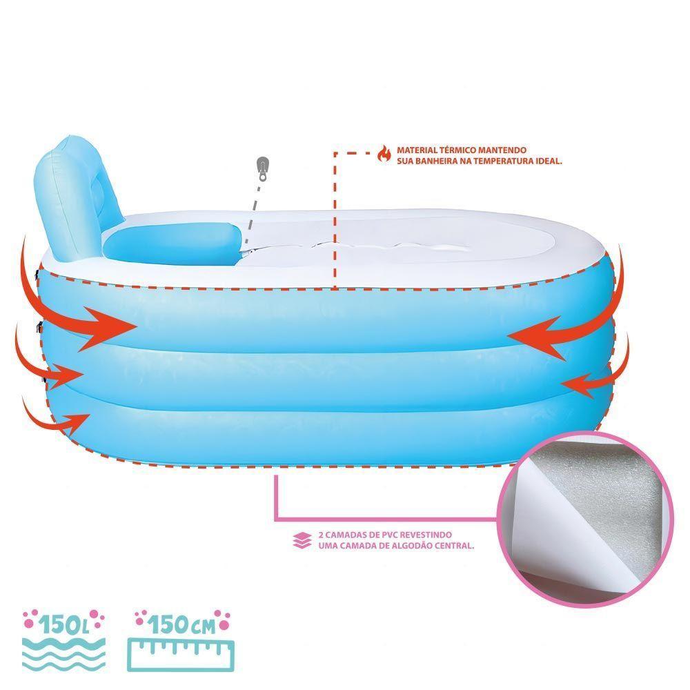 Banheira Inflável Portátil Com Encosto 150l Vg Plus Azul - 2