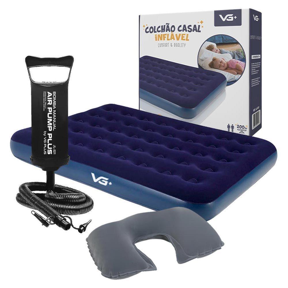 Colchão Casal Inflável Com Bomba Manual E Travesseiro Pescoço Vg Plus - 1