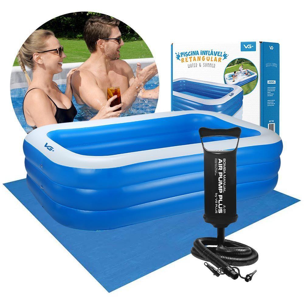 Piscina Inflável Retangular Azul 712 Litros 210 Cm Pvc Com Bomba E Forro Vg+ - 2
