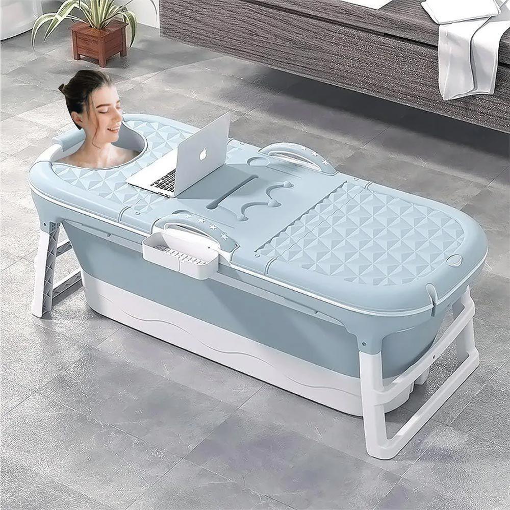 Banheira Ofurô Dobrável Portátil Adulto 117 Cm Azul Com Suporte Vg Plus - 2