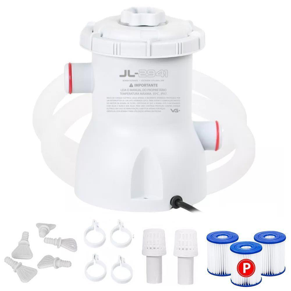 Bomba Filtro 1250l-h Para Piscina Inflável E Estrutural + 2 Cartuchos Refil Vg Plus 110v - 1