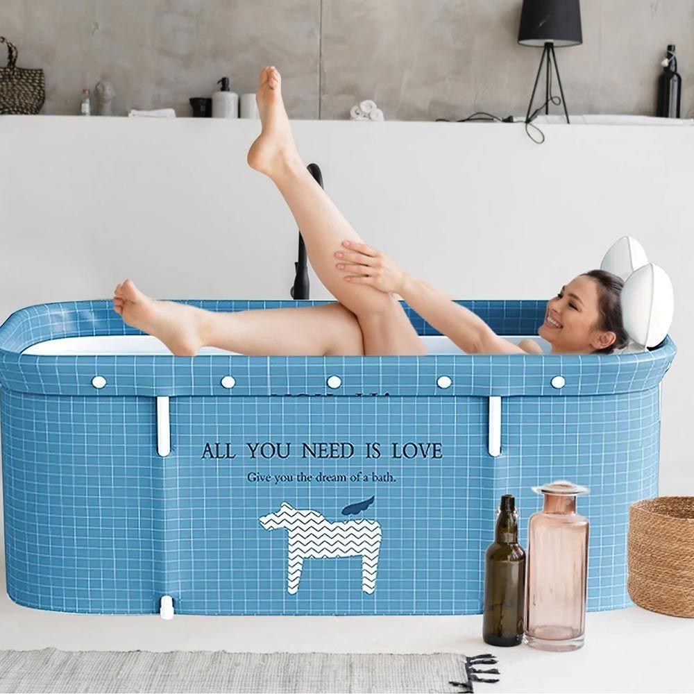 Banheira Dobrável Retangular Com Acessórios Azul Claro Vg Plus - 4