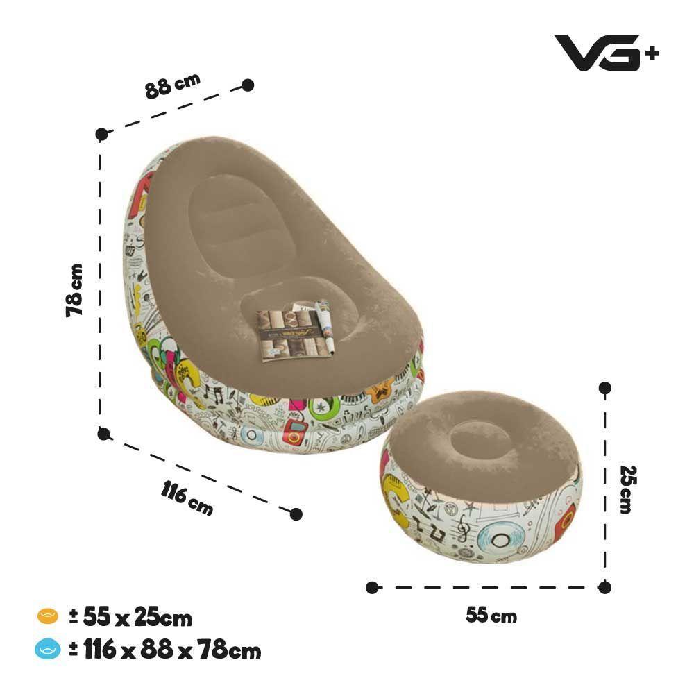 Poltrona Inflável Super Lounge Grafite Com Puff Aveludado Vg Plus Marrom - 5