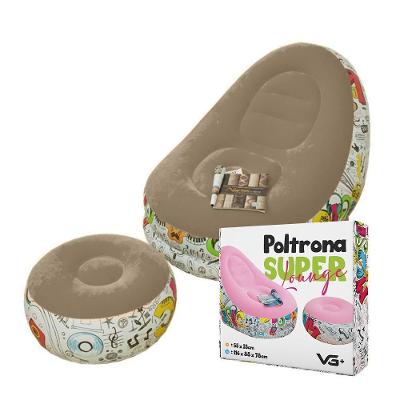 Poltrona Inflável Super Lounge Com Puff Aveludado Grafite Marrom VG Plus