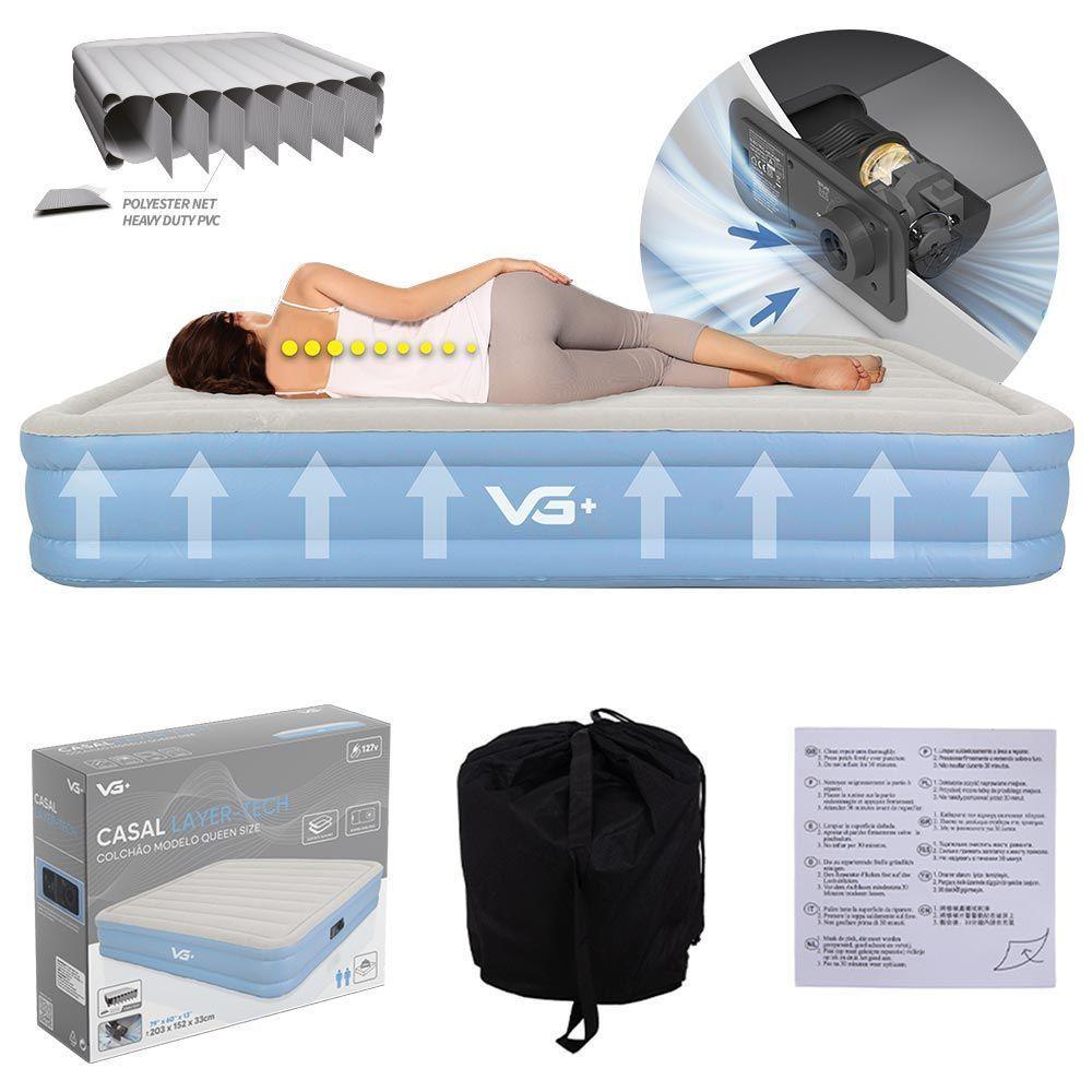 Colchão Inflável Casal Queen Layer Tech Resistente Com Bomba Elétrica Embutida Vg Plus 220v - 3