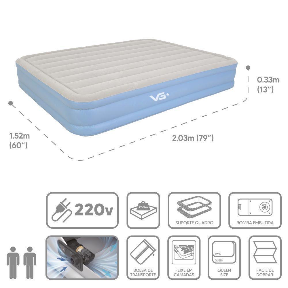 Colchão Inflável Casal Queen Layer Tech Resistente Com Bomba Elétrica Embutida Vg Plus 220v - 5