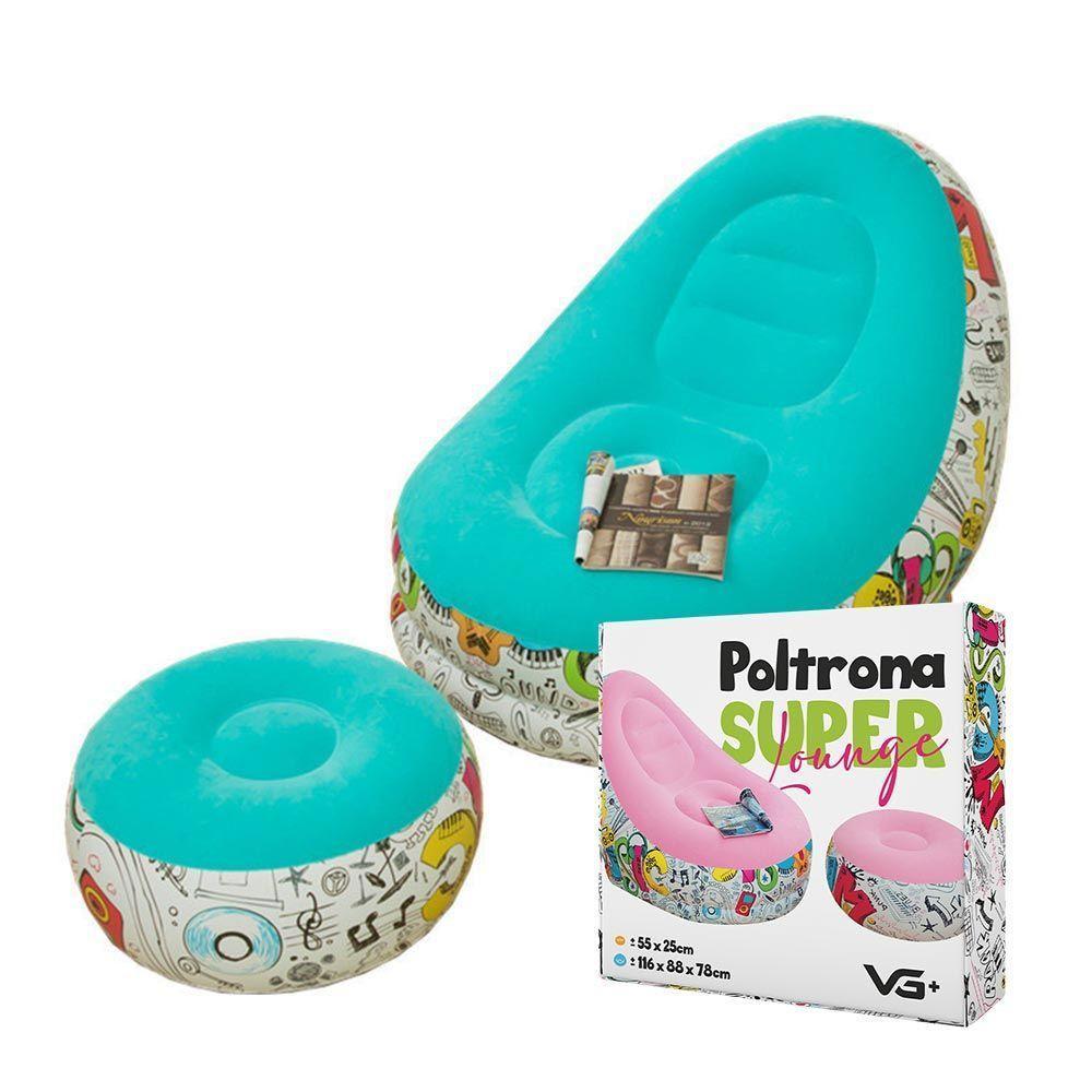Poltrona Inflável Super Lounge Grafite Com Puff Aveludado Vg Plus Azul - 1