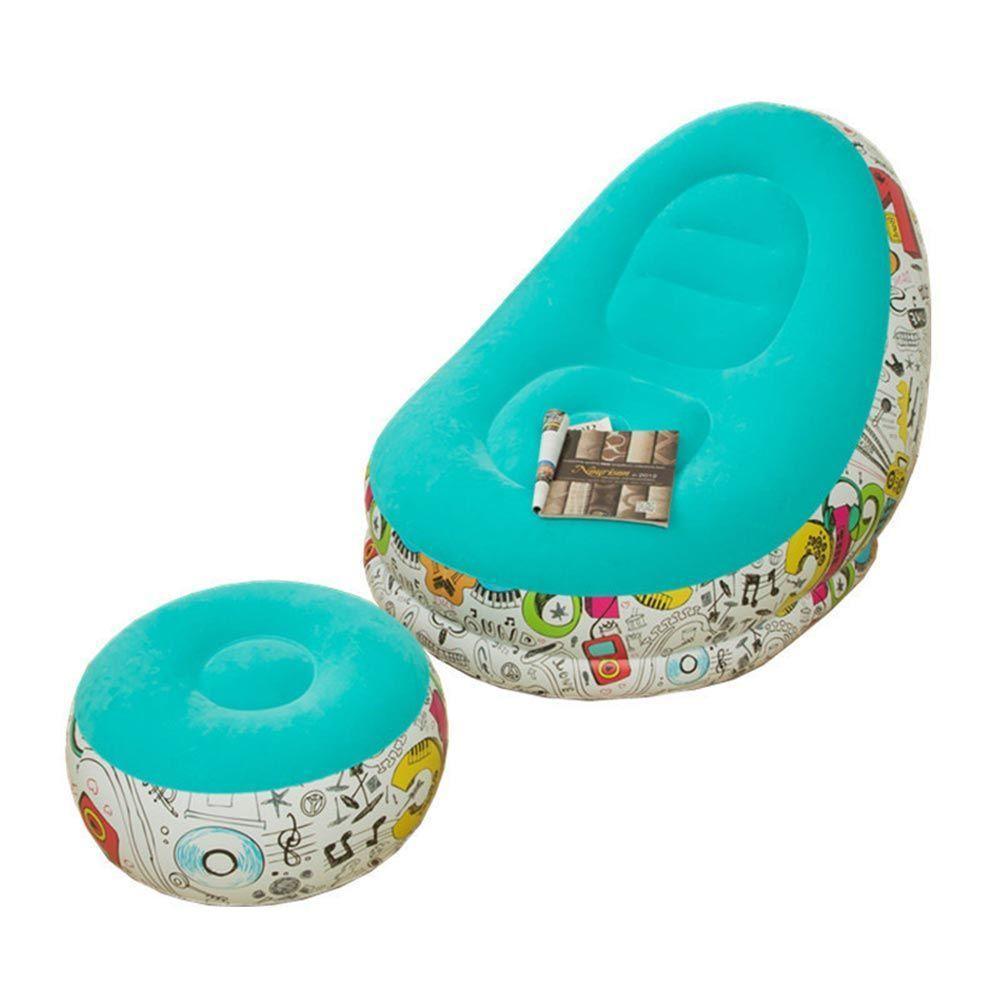 Poltrona Inflável Super Lounge Grafite Com Puff Aveludado Vg Plus Azul - 3