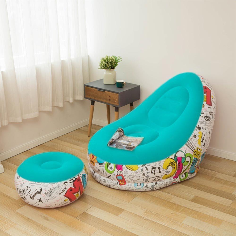 Poltrona Inflável Super Lounge Grafite Com Puff Aveludado Vg Plus Azul - 4