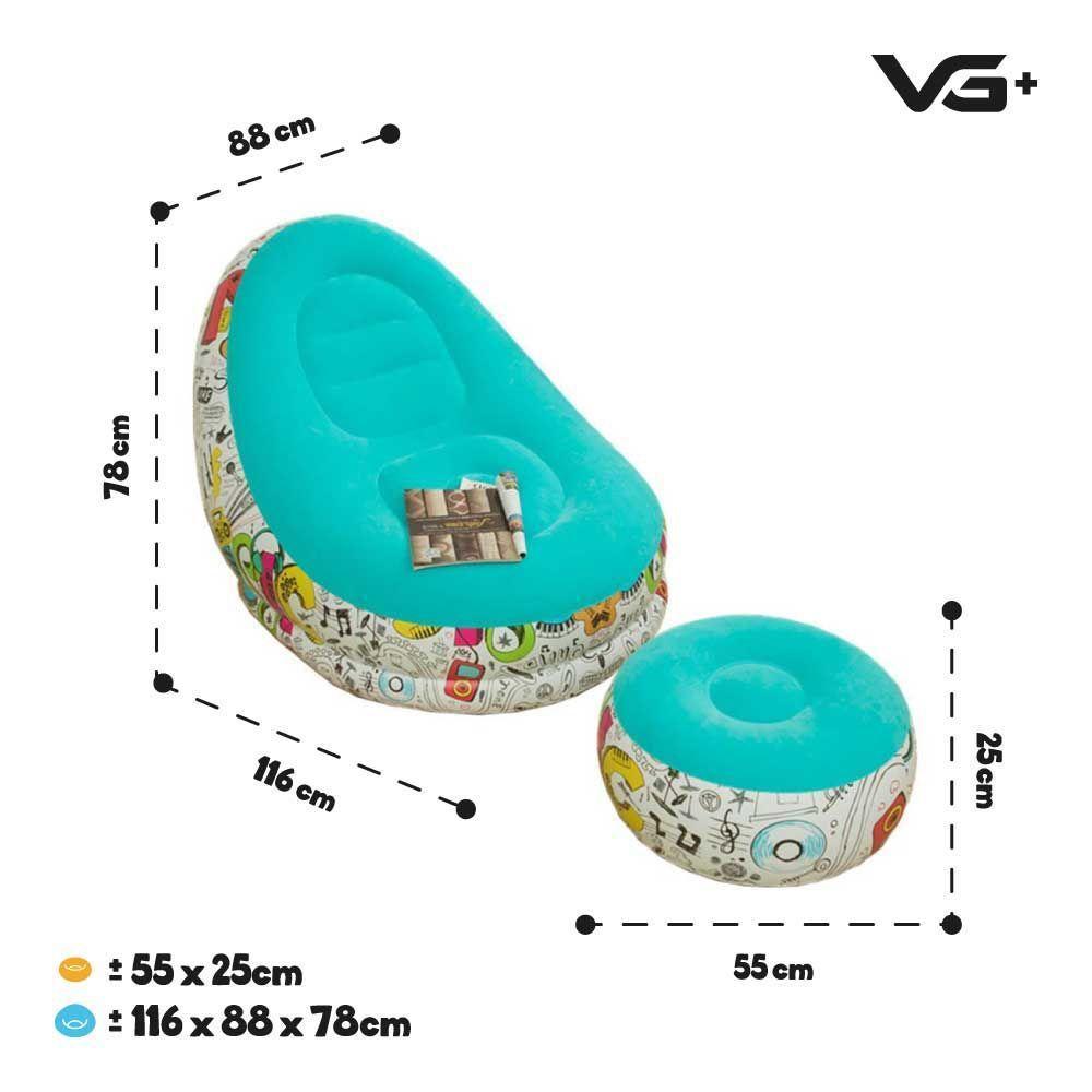 Poltrona Inflável Super Lounge Grafite Com Puff Aveludado Vg Plus Azul - 5