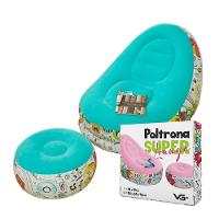 Poltrona Inflável Super Lounge Grafite Com Puff Aveludado Vg Plus Azul - 1