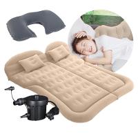 Colchão Cama Aveludada Inflável Para Viagem Suv Carro Com Bomba Elétrica 12v E Almofada De Pescoço Vg Plus Bege - 1