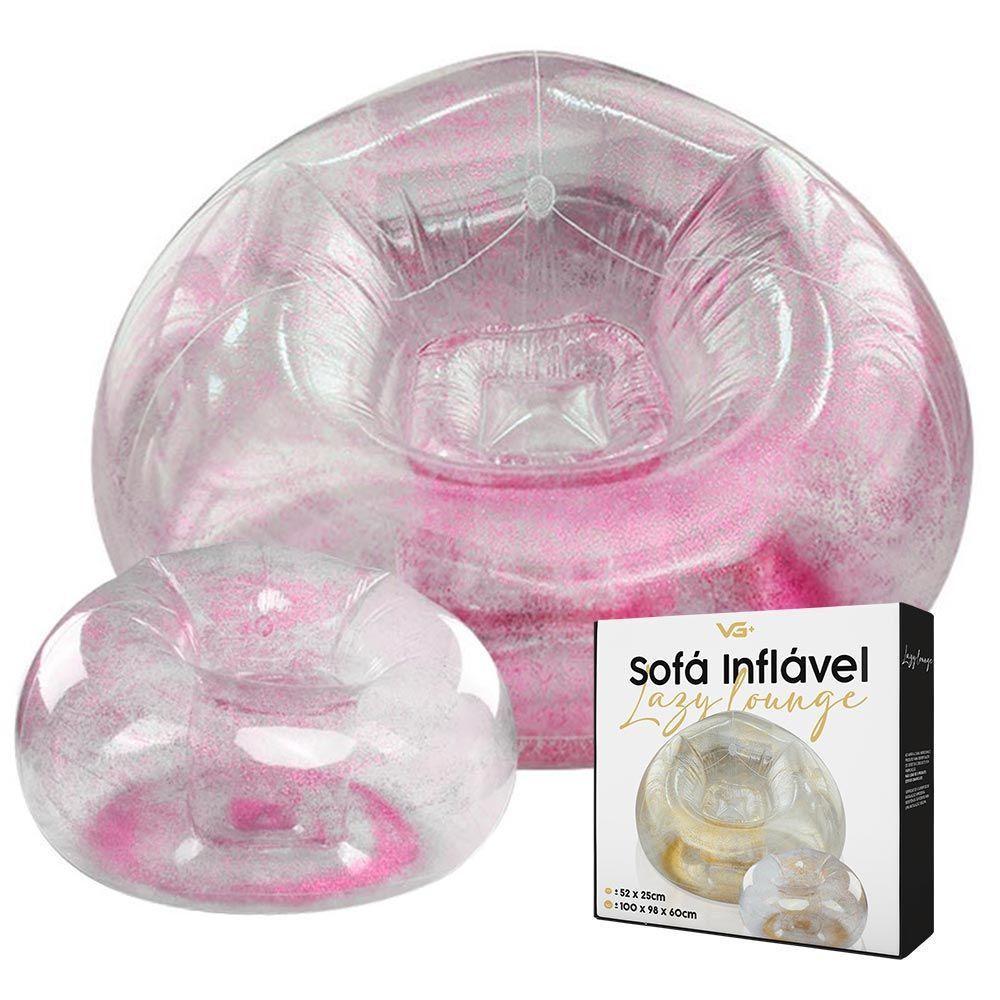 Poltrona Inflável Lazy Lounge Glitter Com Puff Vg Plus Rosa - 1