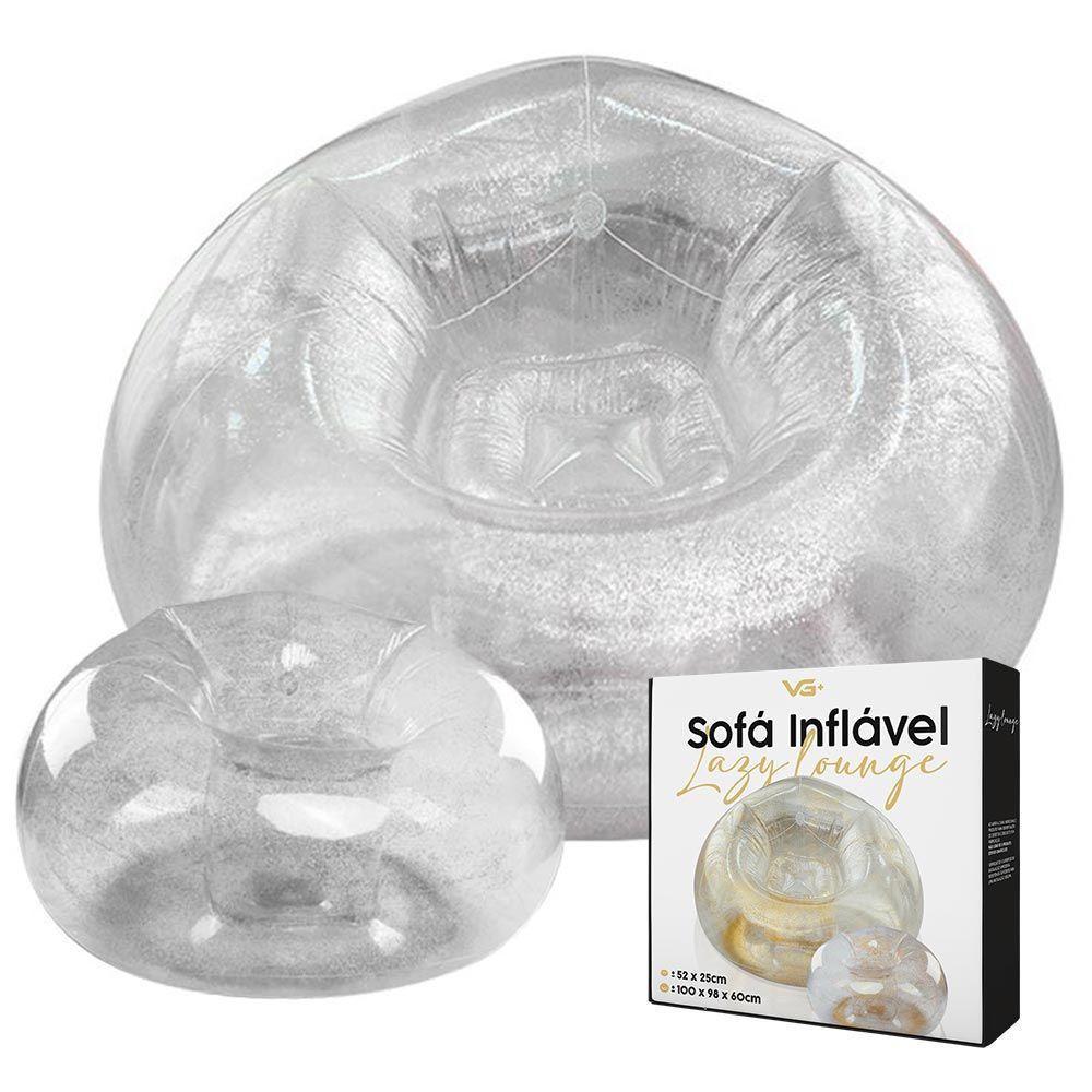 Poltrona Inflável Lazy Lounge Glitter Com Puff Vg Plus Prata - 1