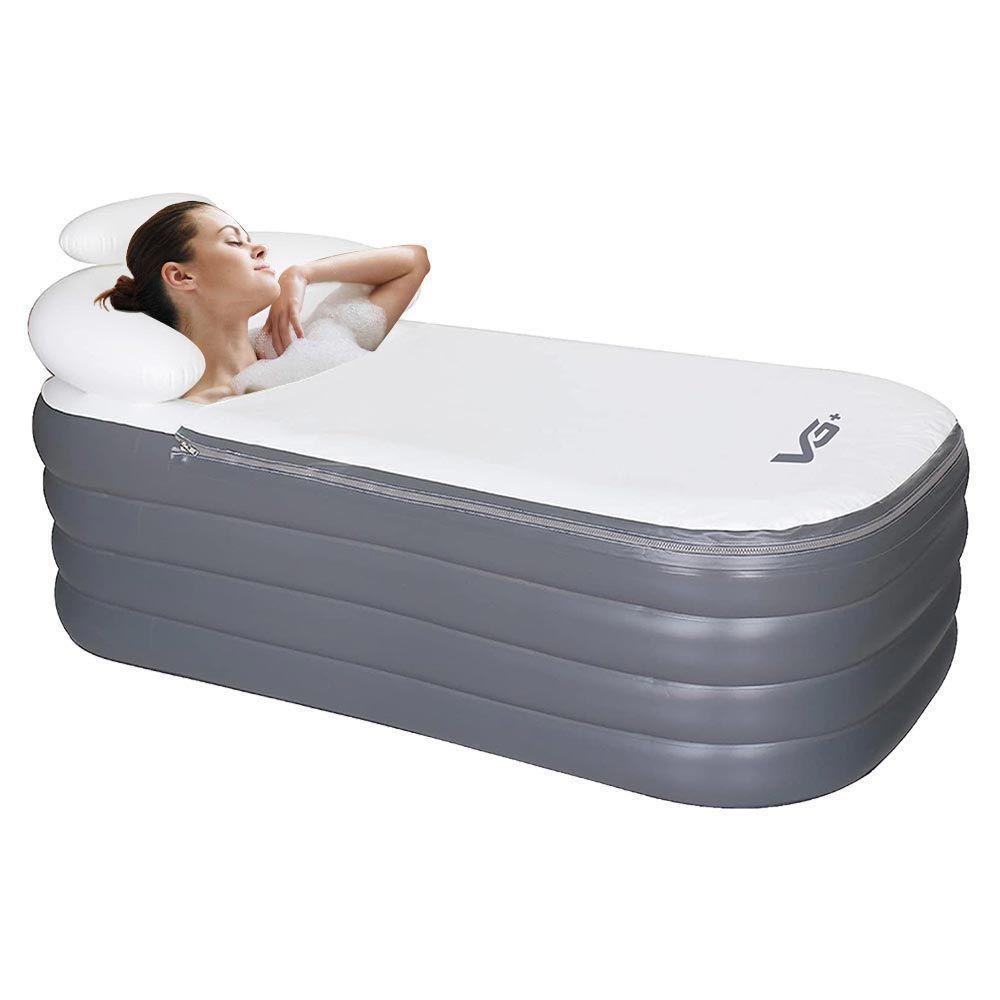 Banheira Ofurô Inflável Adulto Dobrável 120l Com Bomba Elétrica Bivolt Vg Plus Cinza - 1
