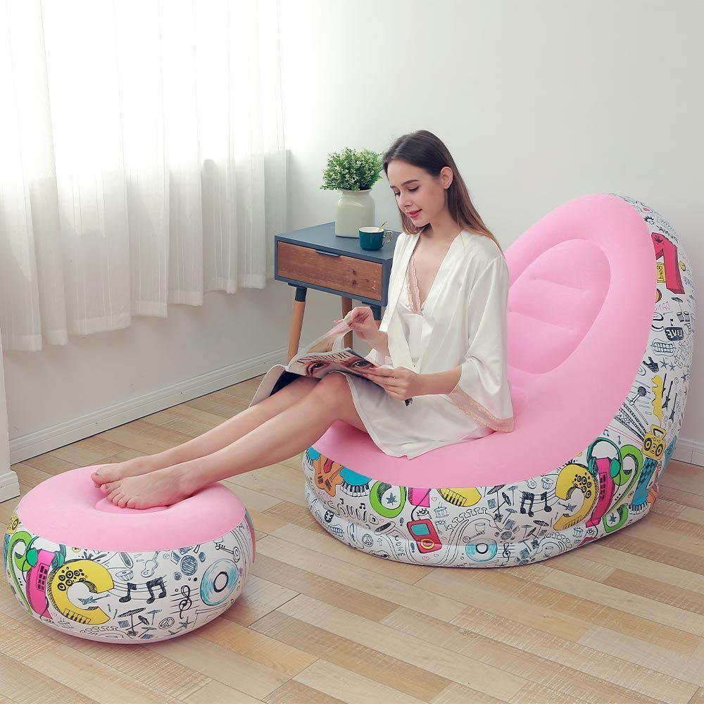 Poltrona Inflável Super Lounge Grafite Com Puff Aveludado Vg Plus Rosa - 2