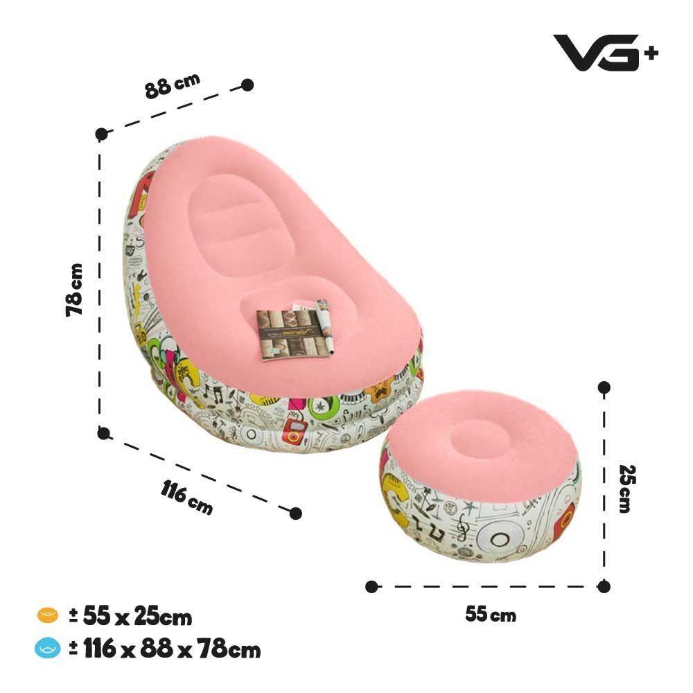 Poltrona Inflável Super Lounge Grafite Com Puff Aveludado Vg Plus Rosa - 5