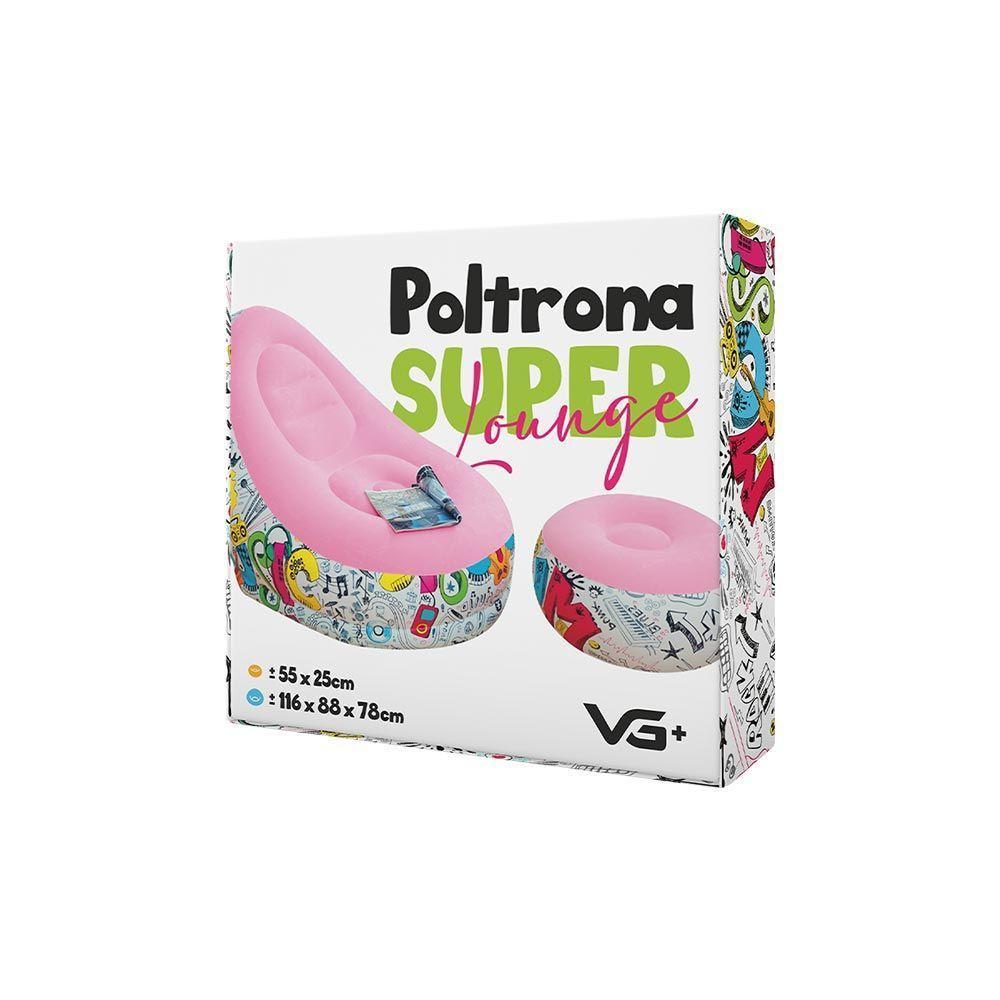 Poltrona Inflável Super Lounge Grafite Com Puff Aveludado Vg Plus Rosa - 6