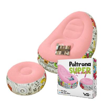 Poltrona Inflável Super Lounge com Puff Aveludado Grafite Rosa VG Plus