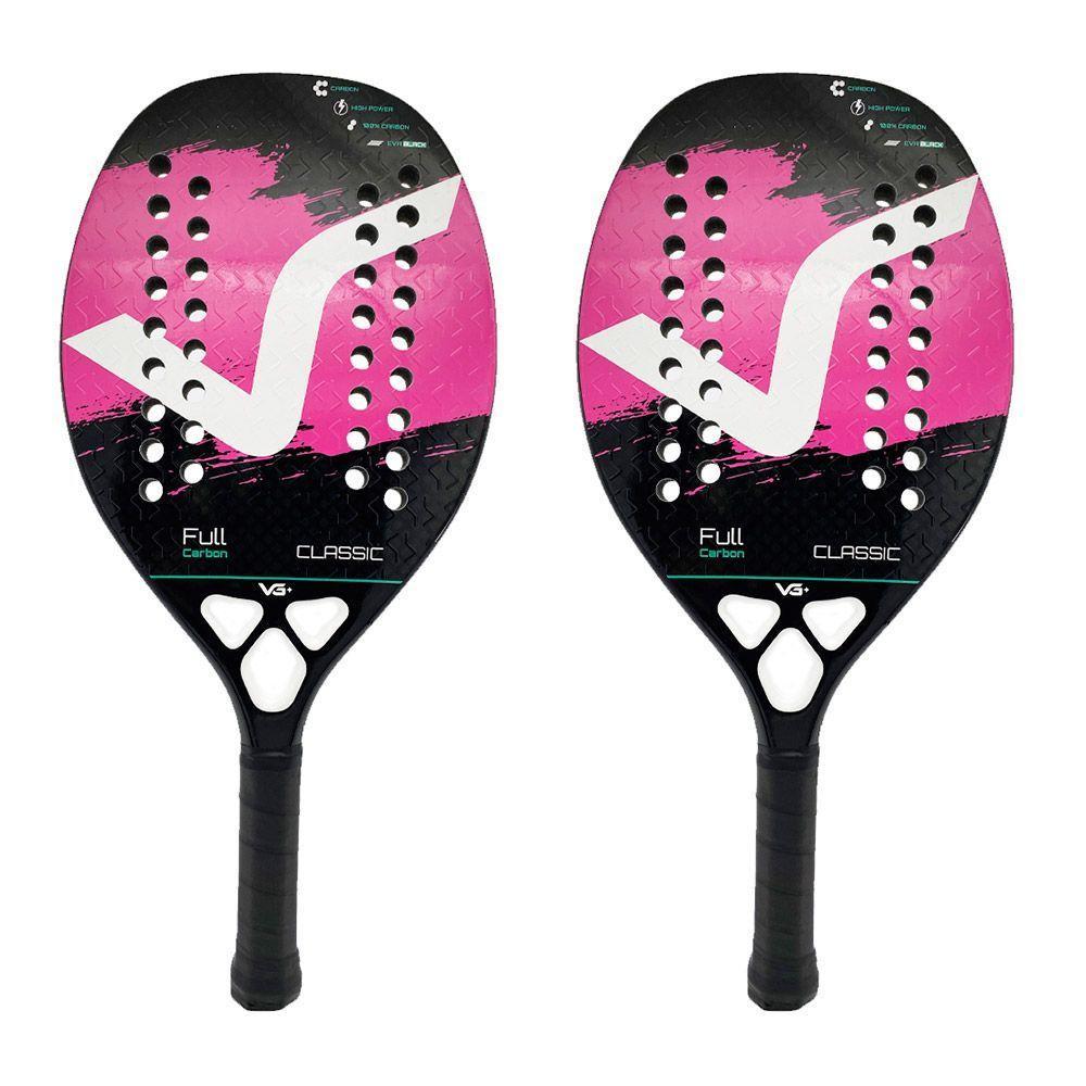 Kit Com 2 Raquetes De Beach Tennis Classic Full Carbon Vg Plus Rosa - 1