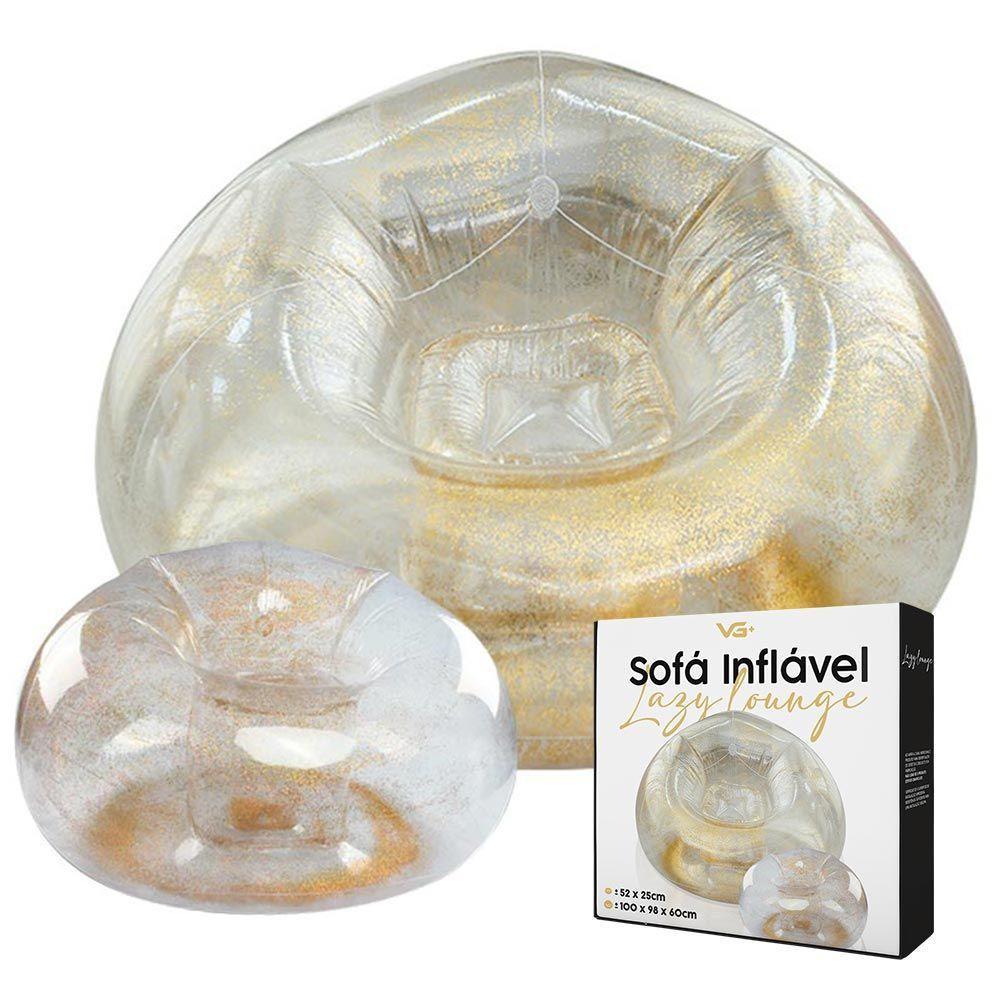 Poltrona Inflável Lazy Lounge Glitter Com Puff Vg Plus Gold - 1