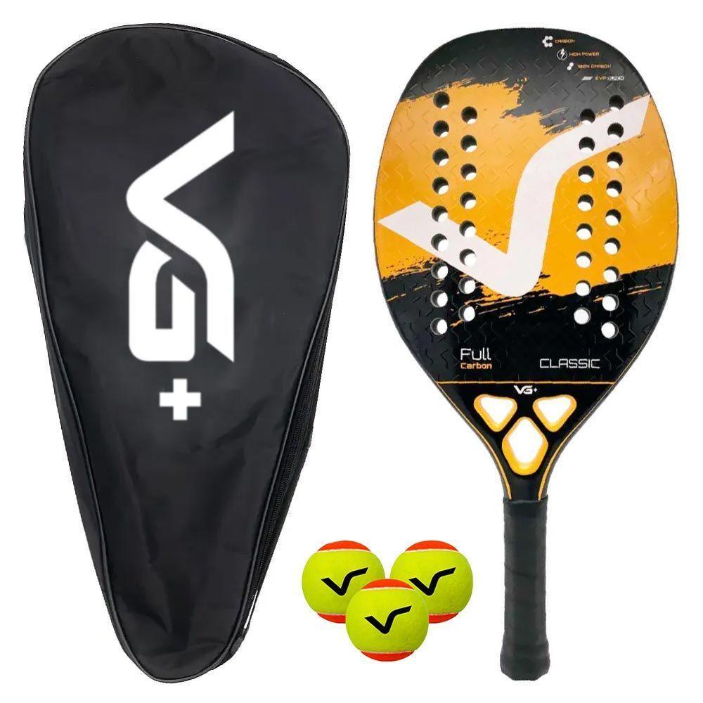 Kit Raquete De Beach Tennis Classic Full Carbon Com 3 Bolas E Bolsa De Transporte Vg Plus Laranja - 1