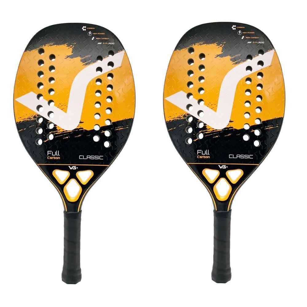 Kit Com 2 Raquetes De Beach Tennis Classic Full Carbon Vg Plus Laranja - 1