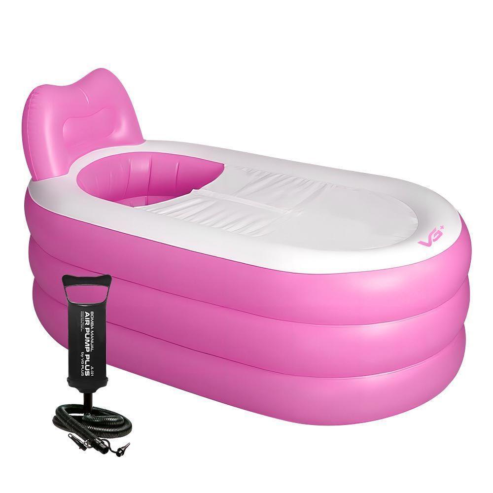 Banheira Inflável Portátil Com Encosto 150l Vg Plus Rosa - 1