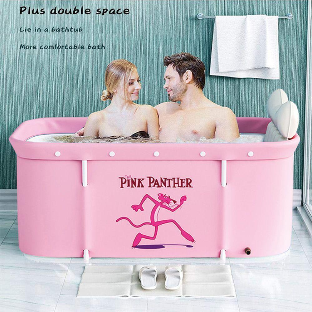 Banheira Ofurô Dobrável Portátil Retangular Pvc Com Encosto Inflável Pantera Cor De Rosa Vg+ - 2