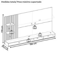 Painel Suspenso Tv 60 Pol 190 Cm Bento Cedro Bali Dj Móveis Cedro Bali - 7