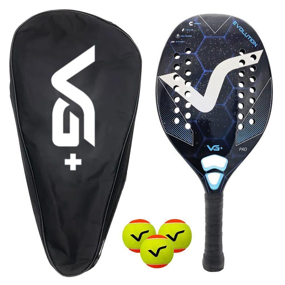 Kit Com Raquete De Beach Tennis Evolution Kevlar Carbon Com 3 Bolas E 1 Bolsa De Transporte Vg Plus - 1