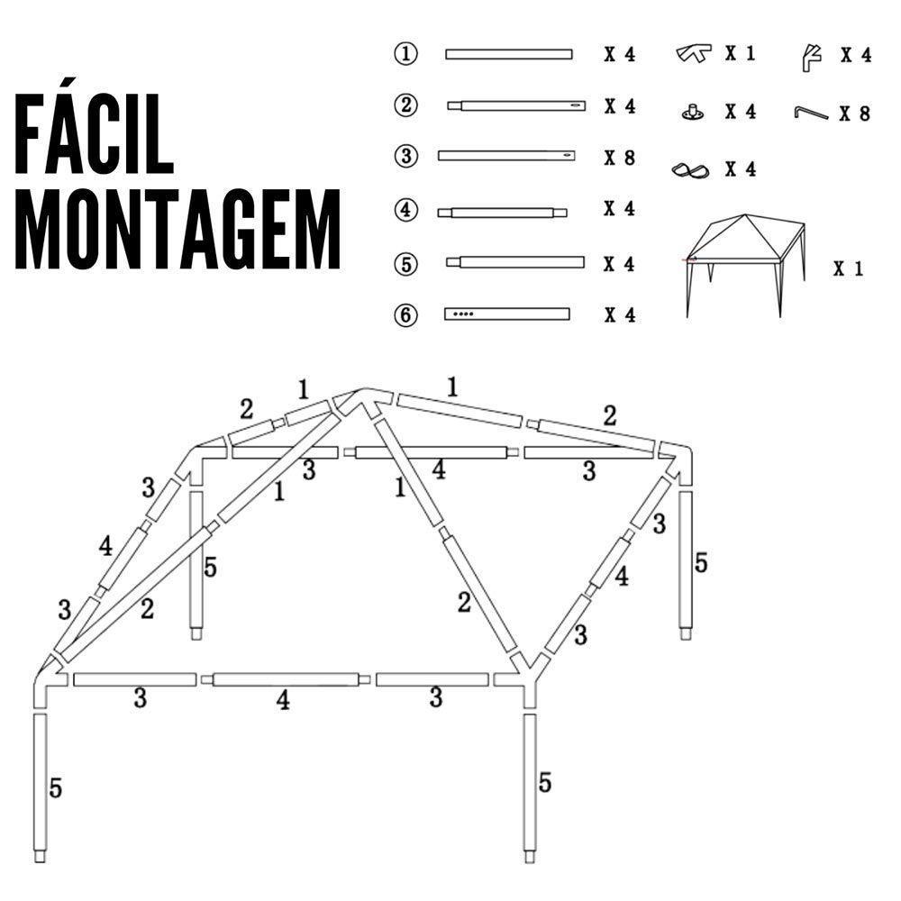 Tenda Gazebo Montavel Base E Topo 3x3 Azul Importway - 4